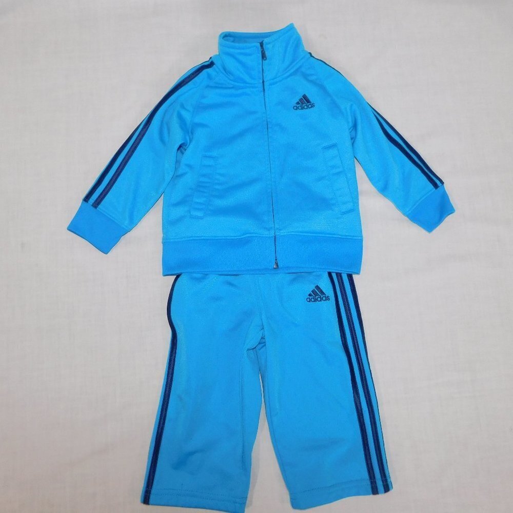 Adidas Boys 12M Blue Track Suit Jacket & Pant 3 Stripe 12 Months 3 Stripes
